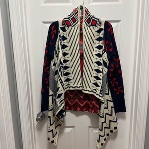 Tea Collection Navy, Cream & Red Geometric Open-Front Cardigan